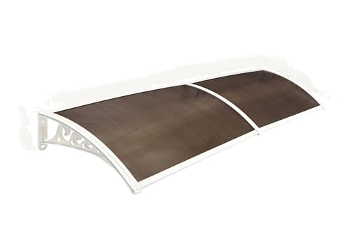 Image of CHENNAI Window Blinds and Shades DIY Polycarbonate Awning (Engineered Plastic Brackets) Window Sunshade Door Weather Shed Rain Canopy Awnings - 8'Widthx3'Depth (White Brackets & Bronze Sheets)