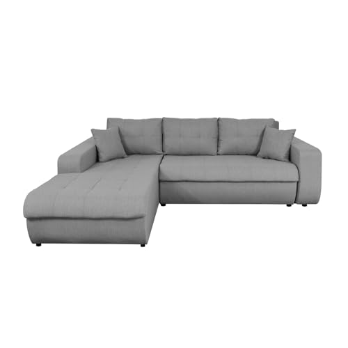LOUNGITUDE - Suzie - Canapé d'angle - Convertible - 4 Places - Revêtement capitonné - en Tissu - Gris Clair - Angle Gauche - L246cm