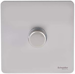 Schneider Electric Ultimate Screwless Flat Plate - Single Rotary 2 Way Dimmer Light Switch, Main & Low Voltage, 400W/VA, GU6412CSS, Stainless Steel