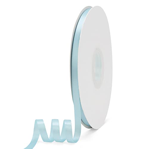 Ewaymado Solid Color Light Blue Double Faced Satin Ribbon 3/8" X 50 Yards, Fabric Ribbons Perfect for Wedding and Party Decoration,Gift Wrapping, Sewing, Crafts