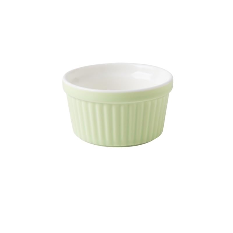 Ramequins en Porcelaine Blanche Lot de 6 ramequins en céramique allant au Four, 240 ML, ramequins for crème brûlée, Coupes for Pudding, soufflé, ramiken, Sauce à tremper(6 pcs Green)