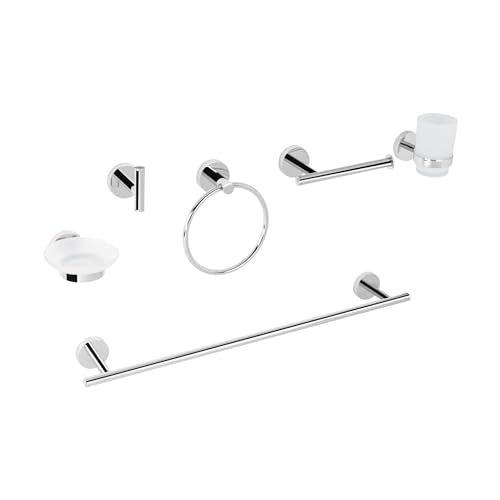 El Mejor Listado de Juegos de lavabo y WC - los más vendidos. 41 Foset TBA-7000, Juego de 6 accesorios para baño acabado cromo