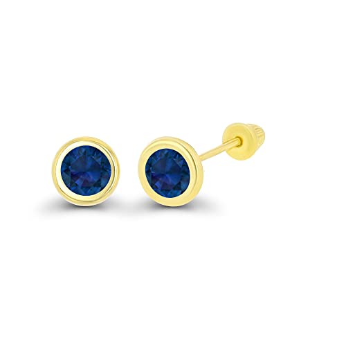 Solid 14K Gold Hypoallergenic 4mm Round Solitaire Genuine Birthstone Bezel Screw Back Stud Earrings2