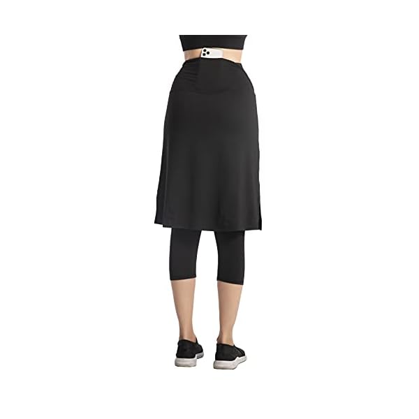 Cityoung-Womens-High-Waist-Long-Skirted-Capri-Pants-Hidden-Pocket-Workout-Active-Modest-Skirt-Leggings Skirted Leggings for Women Dressy Skirt with Leggings Attached Workout Modest Swim Skirts with Capri with Pockets m bk Black