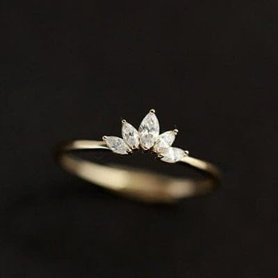 14K Solid Gold Marquise Cz Diamond Ring Marquise Crown Promise Ring Flower Petals Ring Tiny Engagement Ring Wedding Ring Tiara Ring3