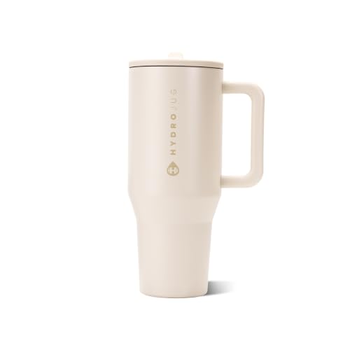 HydroJug Traveler 40oz, Insulated Tumbler with Handle & Straw, Cream