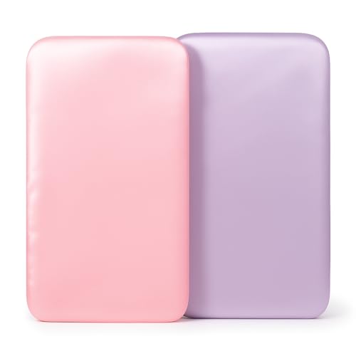 Image of Satin Bassinet Sheet 2 Pack, Great for Baby Hair, Soft Silk Feeling Sheet for Rectangle Cradle Bassinet Mattress Pad, for Girls Gift Newborn and Infant(Pink & Purple)