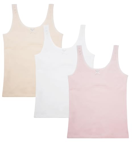 FEOYA Teen Girls Camisole Training Cotton Bra Round Neck Tank Top with Shelf Bra 2/3 Pack