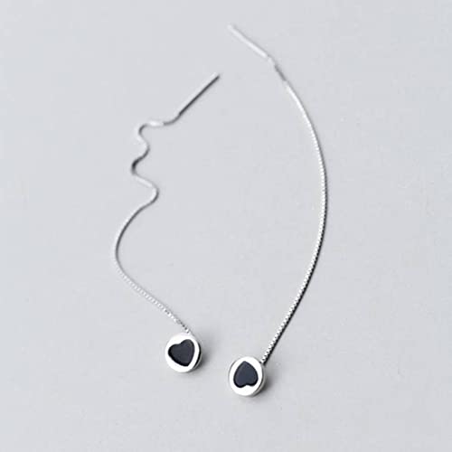 Boucles d'oreilles cœur noir et rond style fil de champignon blanc pour femmes
