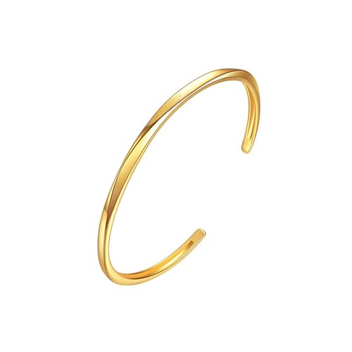 E Gold Bracelets for Women, 14K Gold Plated Bangles Bracelets with Cubic Zirconia Stones Lightweight Everyday Jewelry for Valentine's Day Wedding Birthday