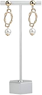 GemeShou Metal Earring T Bar Display Stands for Show, Jewelry Retail Holder Photography Display PropsSilver-Hexagon Base Height 13.5cm