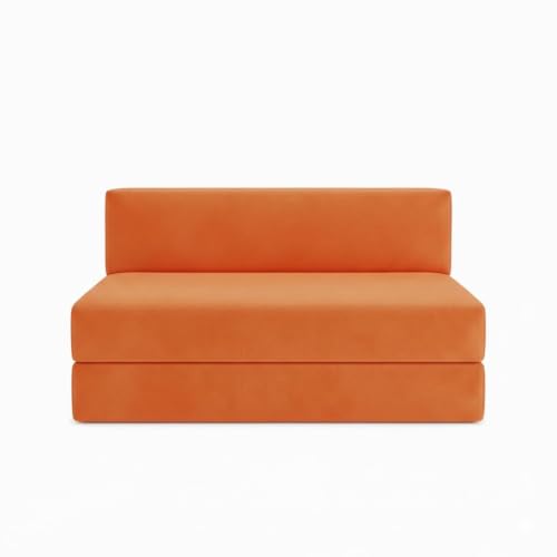 Image of Foldable One Seater Sofa Bed 3 x 6 Ft Jute Fabric Washable Cover Convertible Sofa Bed for Living Room & Office Guest Room (Finish Color - Orange - Pre-Assembled)