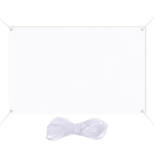 Larrel Grande bannière vierge blanche de 180 x 110 cm à peindre avec corde à suspendre - Bannière personnalisée pour anniversaire, fête, bricolage, peinture, panneaux muraux d'extérieur