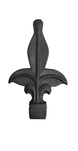 Image of Cast Iron Fence Finials, Multiple Decorative Styles & Sizes, 1 /2 inch to 1 inch Inch Square and Round Spears, Fleur de Lis Design (1 /2 inch Leaf SQ, 5)