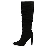  VAN HILL Damen High Heels Stiefel Leicht Gefütterte Stiletto Slouch Boots Wildleder-Optik Schuhe Klassische Absatzschuhe 610600 Schwarz 37