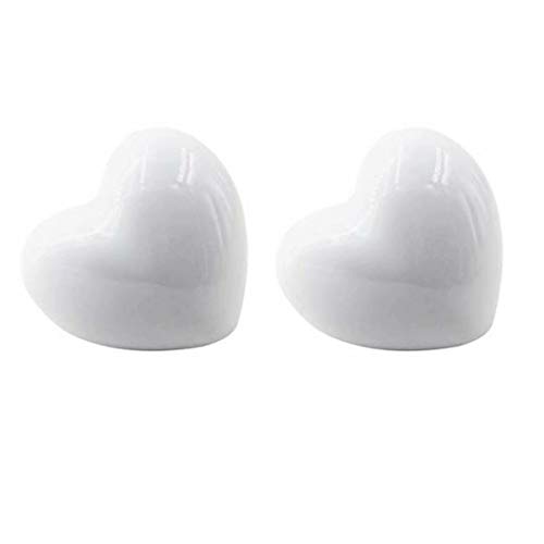 FBSHOP(TM) Lot de 2 poignées de porte de meubles en céramique et porcelaine en forme de cœur Blanc Cover