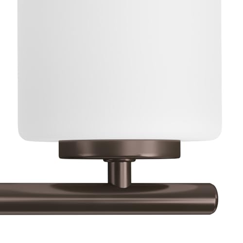 Image of Progress Lighting Replay Collection 3 Light Bathroom Vanity Light, Modern Bath Lighting Fixture with Etched White Glass Shades for Over the Mirror, Reversible Mounting, Antique Bronze