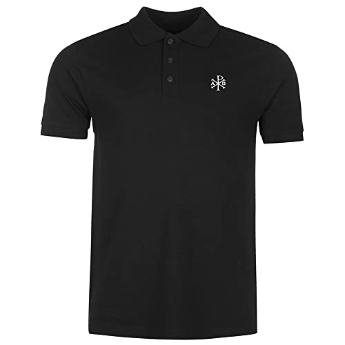 Polo Shirts for Men Chi-Rho Cross Embroidered Short Sleeve Mens Polo Shirts (Black,Large,Large)