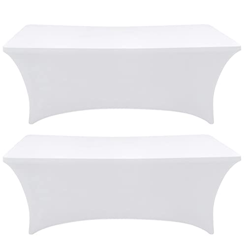 Image of SEPARO Spandex Table Cover 2 Pack 8FT White Fitted Tablecloths,Washable