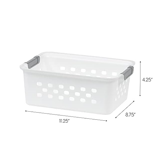 IRIS USA Plastic Basket, 8-Pack, Small, Shelves Storage Basket for Organizing Pantry Kitchen Cabinet Bedroom Bathroom Office Craft Room, White