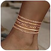 Picuzzy Gold Ankle Bracelet for Women, 14K Gold Plated Anklet for Women Waterproof Rope Cuban Link Figaro Chain Anklet Set Dainty Anklets for Women Non Tarnish Layered Jewelry Gifts