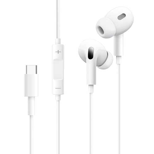 USB C Headphones,Hi-Fi Stereo Noise Isolating In Ear Type C Wired Earbuds With Mic & Volume Control for iPhone 15 Pro Max 15 Plus 15,Samsung Galaxy S24 S23 S22 Ultra,iPad Pro 2022,Huawei,Google Pixel