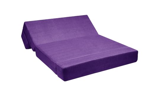 Image of Los Angeles Foldable Two Seater Sofa Cum Bed, Sofa Bed 4 X 6 Feet Jute Fabric Washable Cover- Including Cushion Perfect for Living Room - Purple Color