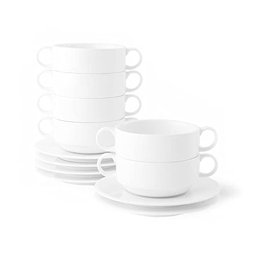 Holst 525 Mondial Juego de 12 tazas de consomé de cerámica hiperaluminosa, 0,30 l, con platillos AU 417