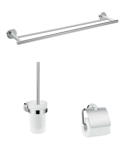 hansgrohe Logis Universal - Bad Zubehör Set 3-teilig, 3-teiliges Bad Accessoires Set mit Handtuchhalter, Toilettenpapierhalter und Toilettenbürste + Toilettenbürstenhalter, Chrom