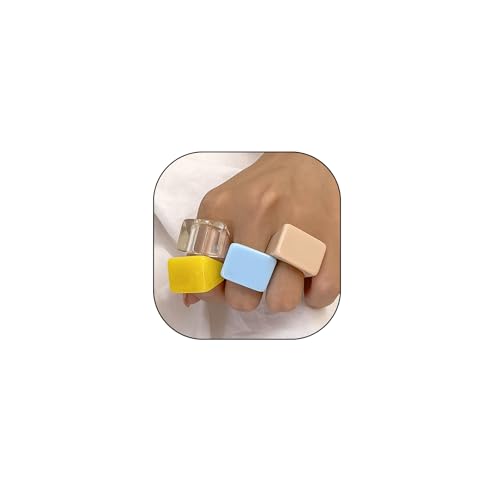 GIGB PBDK Acrylic Chunky Square Ring Set,Multi-Colored Thick Wide Knuckle Ring for...