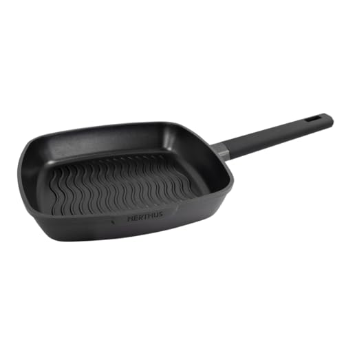 NERTHUS FIH 1567 – Padella Grill in Alluminio Fuso con Rivestimento Antiaderente Quantanium – Adatta per Induzione, Gas e Vetroceramica – Manico Ergonomico Resistente al Calore – 28 cm