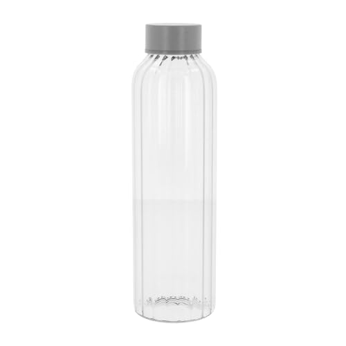 Cooke & Miller Glass Water Bottle 500ml Coloured Ribbed Leak Proof Glass Beverage Drinking Bottle Juice Cold Drinks Juice Smoothie Portable for Sports Gym Yoga Travel Office School Home (Black)