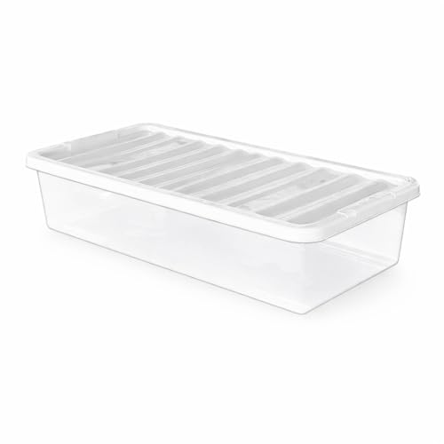 Image of ELMORA'Z 1 x Under Bed Storage Box with Lid 43 Litre Clear Plastic Storage Container Nestable Multipurpose Organiser Stackable Space Saving Solution for Home Garage Art And Craft Clothes (Pack of 1)