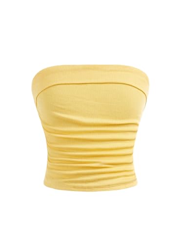 Verdusa Girl's Ruched Strapless Tube Top Backless Ribbed Fitted Going Out Tops