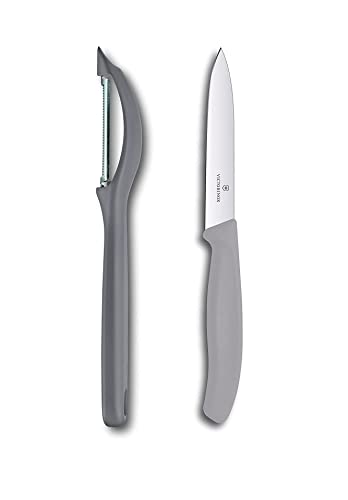 Victorinox Pelador universal con hoja de péndulo CUT Set para frutas y verduras – extra afilado – Hoja de corte dentado/doble filo – Fabricado en Suiza – Edición limitada Cool Grey