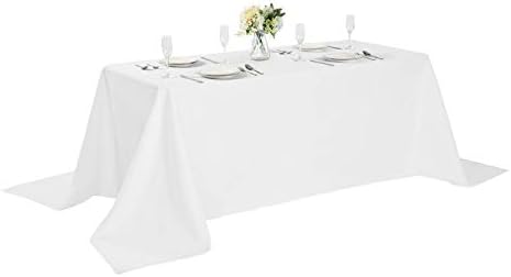 Rectangle Tablecloth 90x132 inch Washable Polyester Fabric Table Cloth for Wedding Party Dining Banquet Decoration（90x132, White）