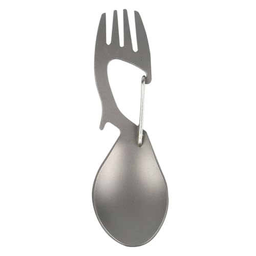 Healeved Cuillère-Fourchette Multifonction en Titane Naturel Spork de Camping Pliable Ouvre-Bouteille Intégré Ustensile Léger pour Randonnée Pique-Niques et Équipement de Survie