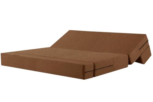 Image of Rosebell Foldable Easy Lightweight Four-Person Four Seater Sofa Cum Bed Jute Fabric Washable Cover- Including 4 Cushion - Size 6X6 Feet | Brown | Perfect for Living Room & Office