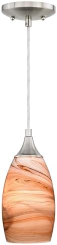 VAXCEL Milano Satin Nickel Mini Pendant Ceiling Light Amber Swirl Glass