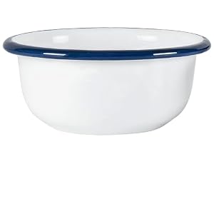 Red Co Set of 4 Enamelware Metal 7 oz Mini Ice Cream Bowls Solid WhiteNavy Blue Rim