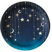 Sweet 16 Starry Night, Navy and Gold Printed 10 Inch Round Paper Plates, Box of 96