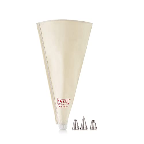 HAZEL Piping Bags with Nozzles Set |Reusable Cake Icing Bag with 3 Nozzles |Piping Bags for Cake Decoration Items, Big Size 35 cm, White