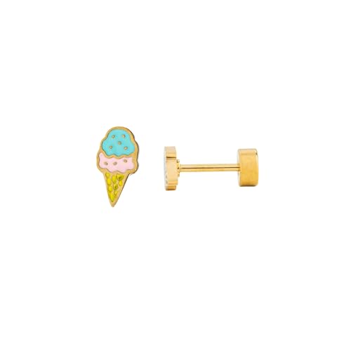 Pip Pop Ice Cream Stud Earrings - Mint/Blush colorful jewelry Gold hypoallergenic flat back earrings all-day comfort for sensitive ears