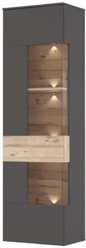 Forte Como Vitrine mit 1 Glastür, Holzwerkstoff, Uni Wolfram Grau / Planked Eiche, 60,4 x 203,3...