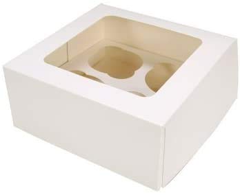 Bakery Direct Ltd White Bakery Direct Cupcake Box For 4 Cupcakes With Window And Matching 4 Hole/Cavity Insert And Free Piping Bag - Choose Yor Size (5)