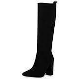 Produkttyp: BOOT VAN HILL Damen Klassische Stiefel Basic Schuhe Spitze Blockabsatz Freizeitstiefel Veloursleder-Optik Absatzschuhe 210062 Schwarz Velours 38