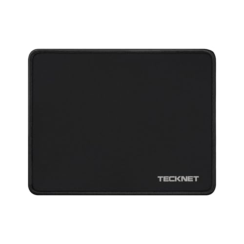 TECKNET Mouse Pad with Anti-fray Stitching Waterproof Surface & Non-Slip Rubber Base with Stitched Edges Gaming Mouse Mat for LaptopCompatible with Laser and Optical Mice - Black