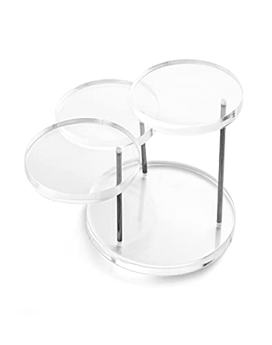 QWORK® 3 Tier Mini Acrylic Display Stand, Round Clear Acrylic Riser for Rings Earrings Bracelets Watches Mini Figurines (2 Pack)