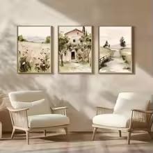 LMAIWANG Watercolor Wall Paintings Depicting Spring Rural Landscapes Farmhouses Wildflower Meadows for Home Room Decor(20x30cmx3/Frameless)