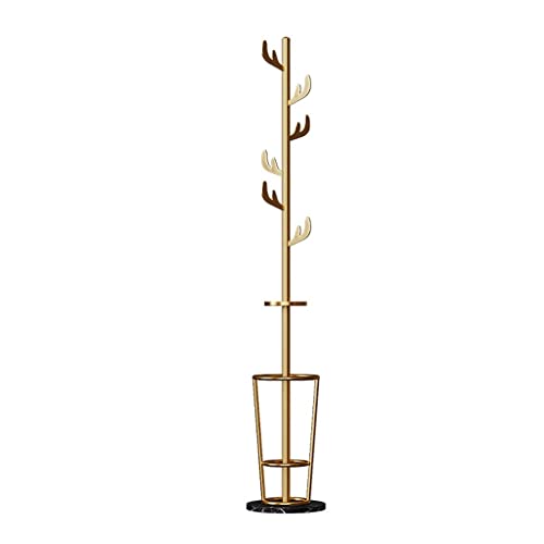 Coat Rack Freestanding Standing Coat Stand Home Creative Single Pole Vertical Coat Rack Bedroom Corridor Coat Rack with Tray Coat Bag Key Holder Hallway/Entrance Hanger Brackets (Color : 1) (Brass )